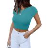 imageREORIA Butsmooth Womens Basic Cute Short Sleeve High Neck Double Lined Tight T Shirts Crop Tops TeesAcid Blue