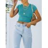 imageREORIA Butsmooth Womens Basic Cute Short Sleeve High Neck Double Lined Tight T Shirts Crop Tops TeesAcid Blue