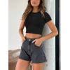 imageREORIA Butsmooth Womens Basic Cute Short Sleeve High Neck Double Lined Tight T Shirts Crop Tops TeesBlack