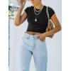 imageREORIA Butsmooth Womens Basic Cute Short Sleeve High Neck Double Lined Tight T Shirts Crop Tops TeesBlack