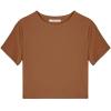imageREORIA Butsmooth Womens Basic Cute Short Sleeve High Neck Double Lined Tight T Shirts Crop Tops TeesBrown