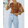 imageREORIA Butsmooth Womens Basic Cute Short Sleeve High Neck Double Lined Tight T Shirts Crop Tops TeesBrown