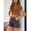 imageREORIA Butsmooth Womens Basic Cute Short Sleeve High Neck Double Lined Tight T Shirts Crop Tops TeesBrown