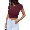 imageREORIA Butsmooth Womens Basic Cute Short Sleeve High Neck Double Lined Tight T Shirts Crop Tops TeesBurgundy
