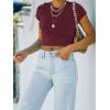 imageREORIA Butsmooth Womens Basic Cute Short Sleeve High Neck Double Lined Tight T Shirts Crop Tops TeesBurgundy