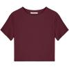 imageREORIA Butsmooth Womens Basic Cute Short Sleeve High Neck Double Lined Tight T Shirts Crop Tops TeesBurgundy