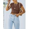 imageREORIA Butsmooth Womens Basic Cute Short Sleeve High Neck Double Lined Tight T Shirts Crop Tops TeesCoffee