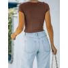 imageREORIA Butsmooth Womens Basic Cute Short Sleeve High Neck Double Lined Tight T Shirts Crop Tops TeesCoffee