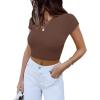 imageREORIA Butsmooth Womens Basic Cute Short Sleeve High Neck Double Lined Tight T Shirts Crop Tops TeesCoffee