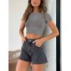 imageREORIA Butsmooth Womens Basic Cute Short Sleeve High Neck Double Lined Tight T Shirts Crop Tops TeesDeep Grey