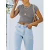 imageREORIA Butsmooth Womens Basic Cute Short Sleeve High Neck Double Lined Tight T Shirts Crop Tops TeesDeep Grey