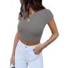 imageREORIA Butsmooth Womens Basic Cute Short Sleeve High Neck Double Lined Tight T Shirts Crop Tops TeesDeep Grey
