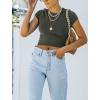 imageREORIA Butsmooth Womens Basic Cute Short Sleeve High Neck Double Lined Tight T Shirts Crop Tops TeesGrey