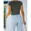 imageREORIA Butsmooth Womens Basic Cute Short Sleeve High Neck Double Lined Tight T Shirts Crop Tops TeesGrey