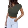 imageREORIA Butsmooth Womens Basic Cute Short Sleeve High Neck Double Lined Tight T Shirts Crop Tops TeesGrey