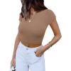 imageREORIA Butsmooth Womens Basic Cute Short Sleeve High Neck Double Lined Tight T Shirts Crop Tops TeesKhaki