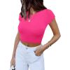 imageREORIA Butsmooth Womens Basic Cute Short Sleeve High Neck Double Lined Tight T Shirts Crop Tops TeesNeon Rose Red