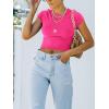 imageREORIA Butsmooth Womens Basic Cute Short Sleeve High Neck Double Lined Tight T Shirts Crop Tops TeesNeon Rose Red