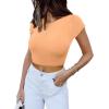 imageREORIA Butsmooth Womens Basic Cute Short Sleeve High Neck Double Lined Tight T Shirts Crop Tops TeesOrange Powder