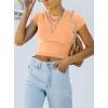 imageREORIA Butsmooth Womens Basic Cute Short Sleeve High Neck Double Lined Tight T Shirts Crop Tops TeesOrange Powder