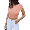 imageREORIA Butsmooth Womens Basic Cute Short Sleeve High Neck Double Lined Tight T Shirts Crop Tops TeesPink