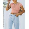 imageREORIA Butsmooth Womens Basic Cute Short Sleeve High Neck Double Lined Tight T Shirts Crop Tops TeesPink