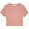 imageREORIA Butsmooth Womens Basic Cute Short Sleeve High Neck Double Lined Tight T Shirts Crop Tops TeesSienna
