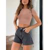 imageREORIA Butsmooth Womens Basic Cute Short Sleeve High Neck Double Lined Tight T Shirts Crop Tops TeesSienna