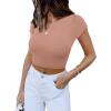 imageREORIA Butsmooth Womens Basic Cute Short Sleeve High Neck Double Lined Tight T Shirts Crop Tops TeesSienna