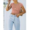 imageREORIA Butsmooth Womens Basic Cute Short Sleeve High Neck Double Lined Tight T Shirts Crop Tops TeesSienna