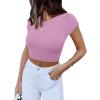 imageREORIA Butsmooth Womens Basic Cute Short Sleeve High Neck Double Lined Tight T Shirts Crop Tops TeesViolet