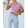 imageREORIA Butsmooth Womens Basic Cute Short Sleeve High Neck Double Lined Tight T Shirts Crop Tops TeesViolet