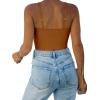imageREORIA Butsmooth Womens Basic Sexy Deep Scoop Neck Double Lined Seamless Sleeveless Cropped Cami Tank Yoga Crop TopsBrown
