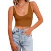 imageREORIA Butsmooth Womens Basic Sexy Deep Scoop Neck Double Lined Seamless Sleeveless Cropped Cami Tank Yoga Crop TopsBrown