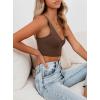 imageREORIA Butsmooth Womens Basic Sexy Deep Scoop Neck Double Lined Seamless Sleeveless Cropped Cami Tank Yoga Crop TopsCoffee