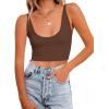 imageREORIA Butsmooth Womens Basic Sexy Deep Scoop Neck Double Lined Seamless Sleeveless Cropped Cami Tank Yoga Crop TopsCoffee