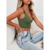 imageREORIA Butsmooth Womens Basic Sexy Deep Scoop Neck Double Lined Seamless Sleeveless Cropped Cami Tank Yoga Crop TopsDark Green