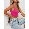 imageREORIA Butsmooth Womens Basic Sexy Deep Scoop Neck Double Lined Seamless Sleeveless Cropped Cami Tank Yoga Crop TopsNeon Rose Red