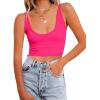 imageREORIA Butsmooth Womens Basic Sexy Deep Scoop Neck Double Lined Seamless Sleeveless Cropped Cami Tank Yoga Crop TopsNeon Rose Red