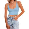 imageREORIA Butsmooth Womens Basic Sexy Deep Scoop Neck Double Lined Seamless Sleeveless Cropped Cami Tank Yoga Crop TopsSky Blue