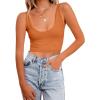 imageREORIA Butsmooth Womens Basic Sexy Deep Scoop Neck Double Lined Seamless Sleeveless Cropped Cami Tank Yoga Crop TopsTopaz