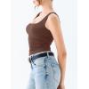 imageREORIA Butsmooth Womens Square Neck Sleeveless Crop Top Double Lined Stretch Summer Tank Top Casual Going Out OutfitBrown