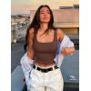 imageREORIA Butsmooth Womens Square Neck Sleeveless Crop Top Double Lined Stretch Summer Tank Top Casual Going Out OutfitBrown