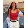 imageREORIA Butsmooth Womens Square Neck Sleeveless Crop Top Double Lined Stretch Summer Tank Top Casual Going Out OutfitRed