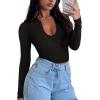 imageREORIA Double Lined Quarter Zip Sexy V Neck Long Sleeve Cropped Top Going Out Tops for Womens Fall Fashion 2025Black