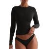 imageREORIA Double Lined Quarter Zip Sexy V Neck Long Sleeve Cropped Top Going Out Tops for Womens Fall Fashion 2025Black