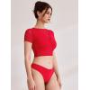 imageREORIA Women Crew Neck Twist Knot Front Short Sleeve Shirts Sexy Sheer Mesh Crop Tops 2025 SpringSummer Designer CollectionGoji Berry