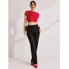 imageREORIA Women Crew Neck Twist Knot Front Short Sleeve Shirts Sexy Sheer Mesh Crop Tops 2025 SpringSummer Designer CollectionGoji Berry