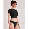 imageREORIA Women Crew Neck Twist Knot Front Short Sleeve Shirts Sexy Sheer Mesh Crop Tops 2025 SpringSummer Designer CollectionJet Black