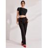 imageREORIA Women Crew Neck Twist Knot Front Short Sleeve Shirts Sexy Sheer Mesh Crop Tops 2025 SpringSummer Designer CollectionJet Black
